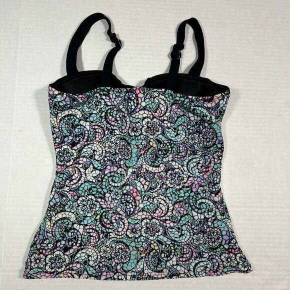 PROFILE by GOTTEX Paisley Green Multicolor Underwire Bra Lined Tankini Top 34D - Picture 7 of 8